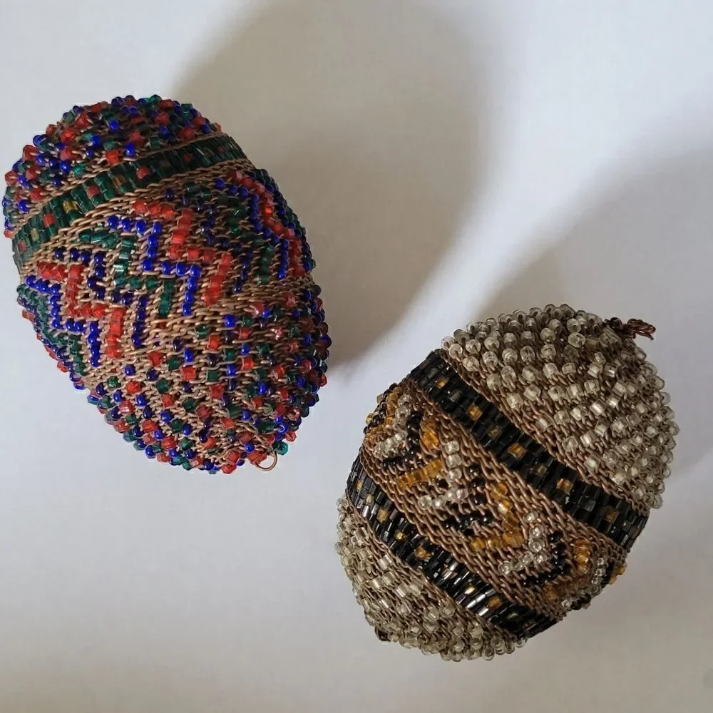 2 Hand Beaded Eggs  Zulu African Art collectible egg